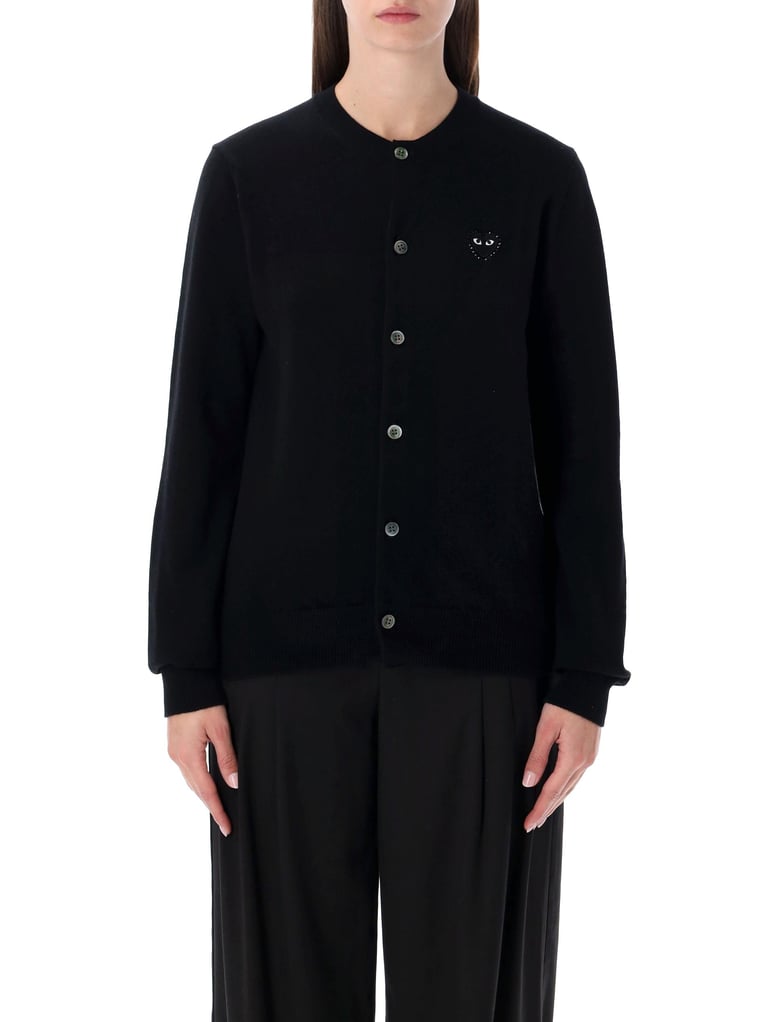 comme des garçons play wool cardigan with crystal heart by Selfnex