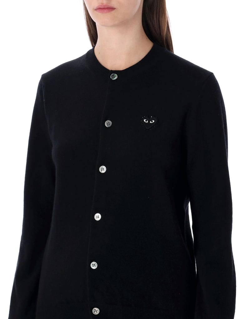 comme des garçons play wool cardigan with crystal heart by Selfnex