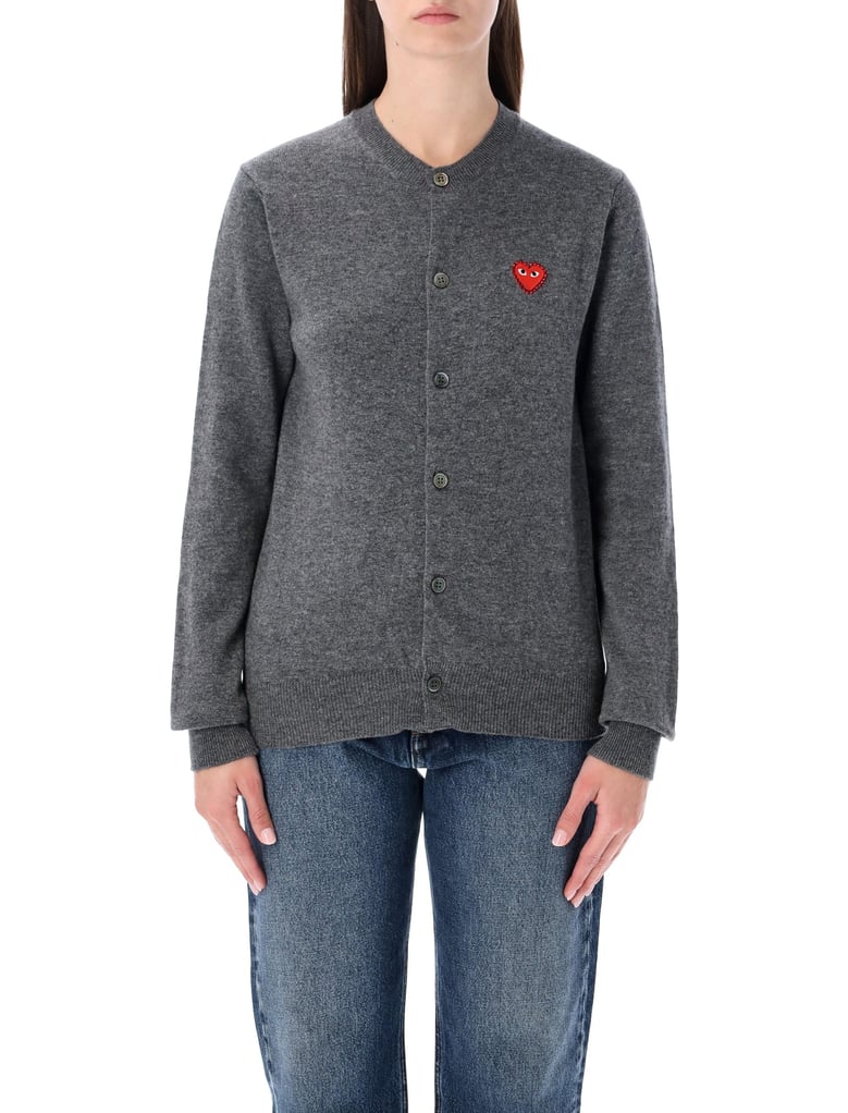 comme des garçons play wool cardigan with red crystal heart by Selfnex
