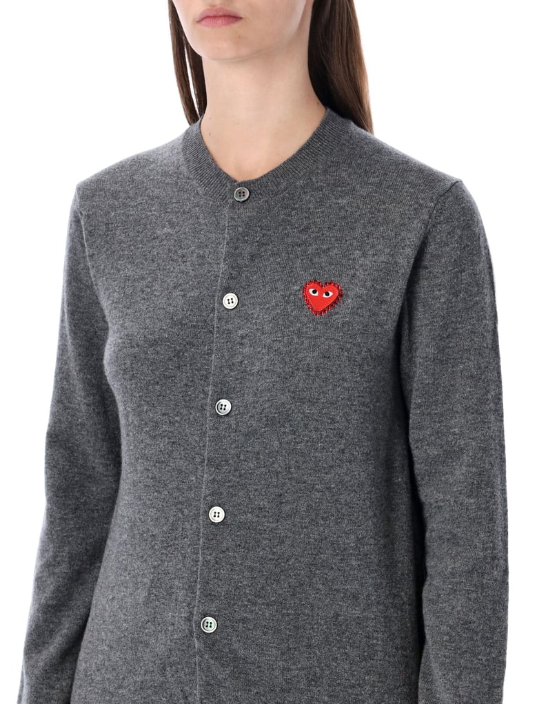 comme des garçons play wool cardigan with red crystal heart by Selfnex