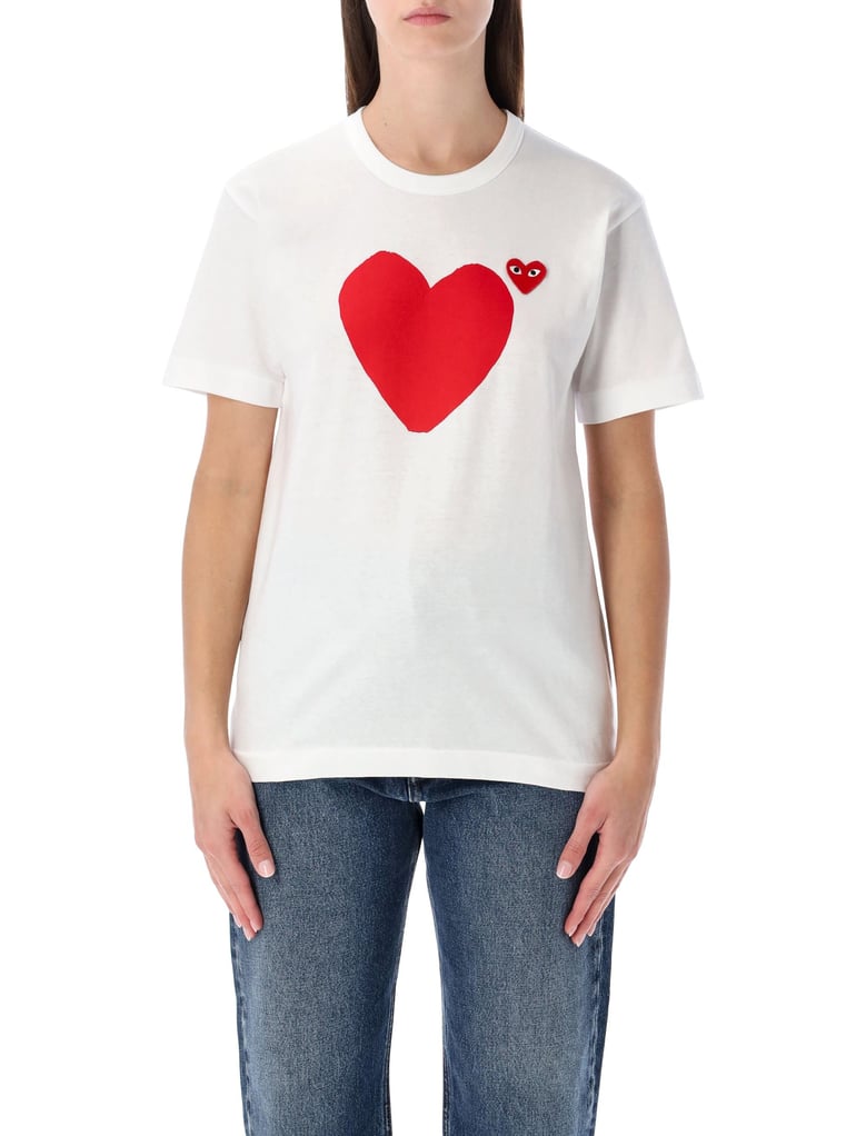 comme des garçons play white cotton t-shirt with double heart by Selfnex