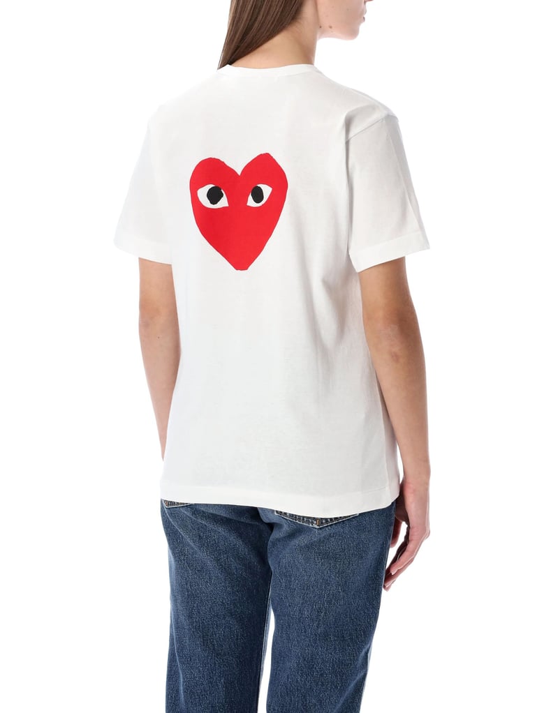 comme des garçons play white cotton t-shirt with double heart by Selfnex