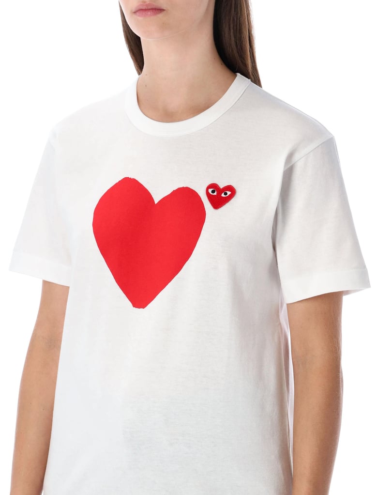 comme des garçons play white cotton t-shirt with double heart by Selfnex