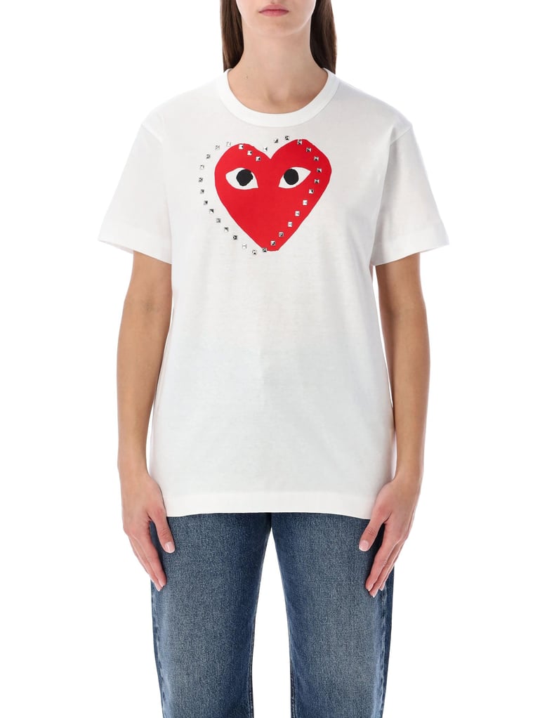 comme des garçons playwhite t-shirt with studded red heart by Selfnex