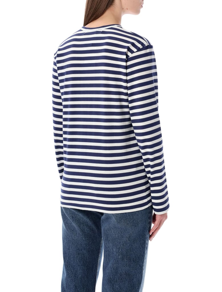 comme des garçons play striped navy and white t-shirt with crystal heart by Selfnex