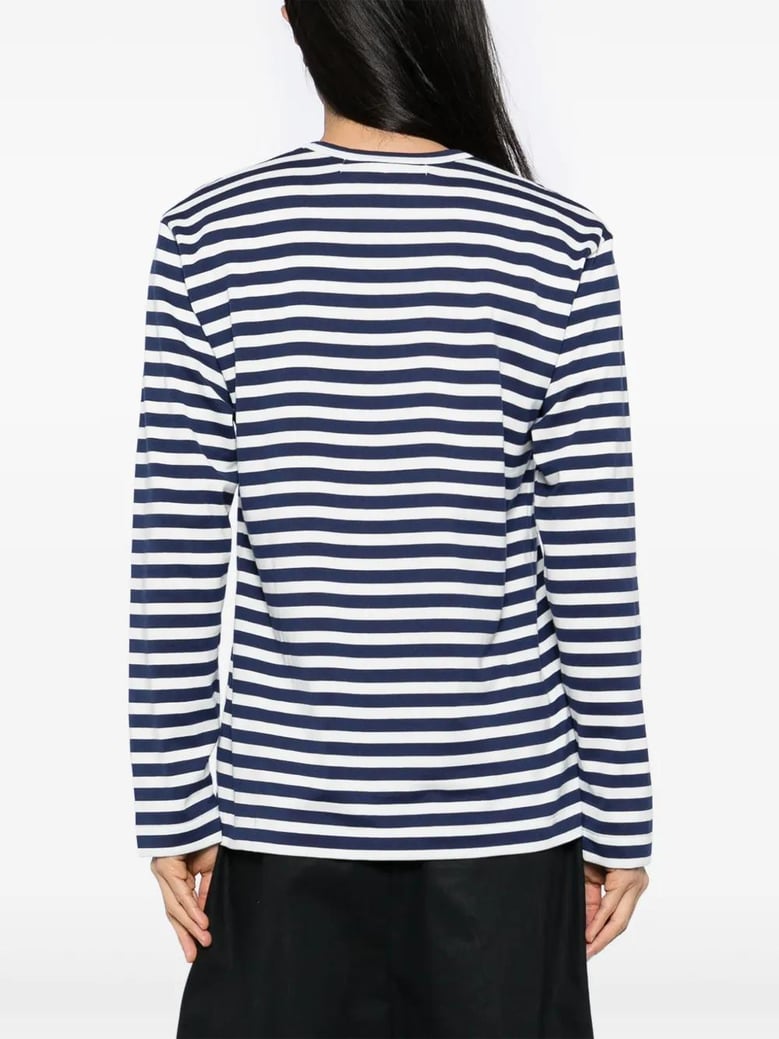 comme des garçons play striped navy and white t-shirt with crystal heart by Selfnex