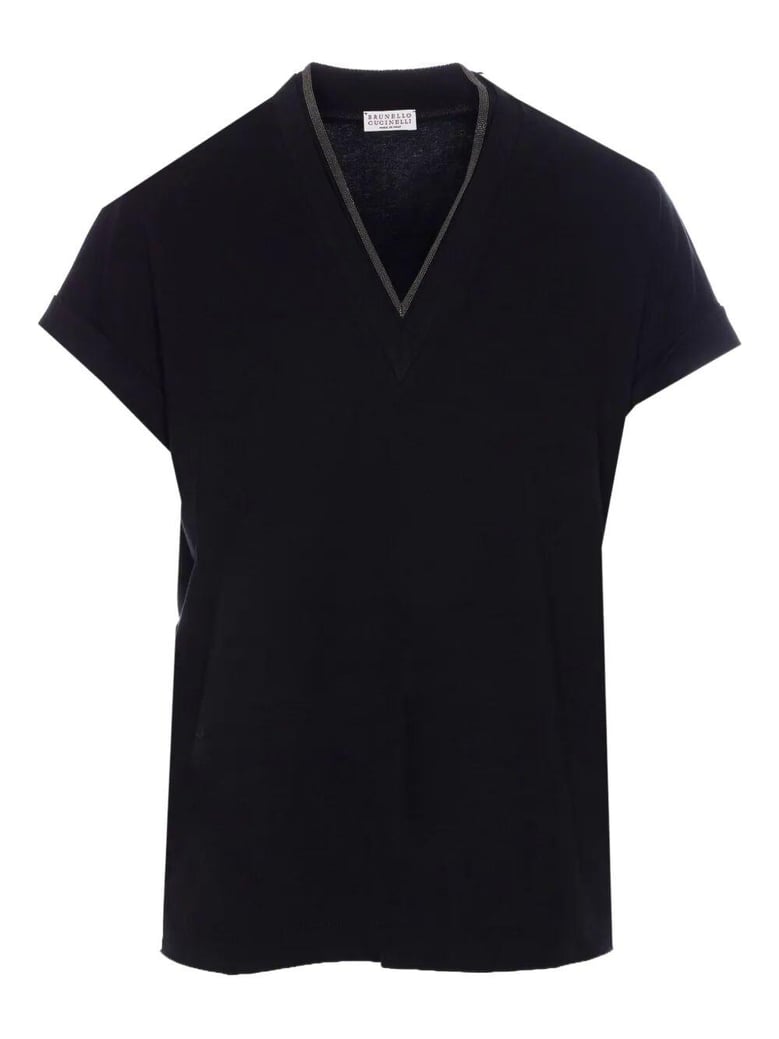 monili trim v-neck cotton t-shirt by Selfnex
