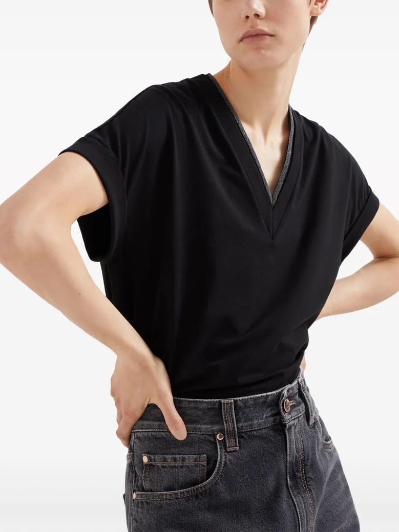 monili trim v-neck cotton t-shirt by Selfnex