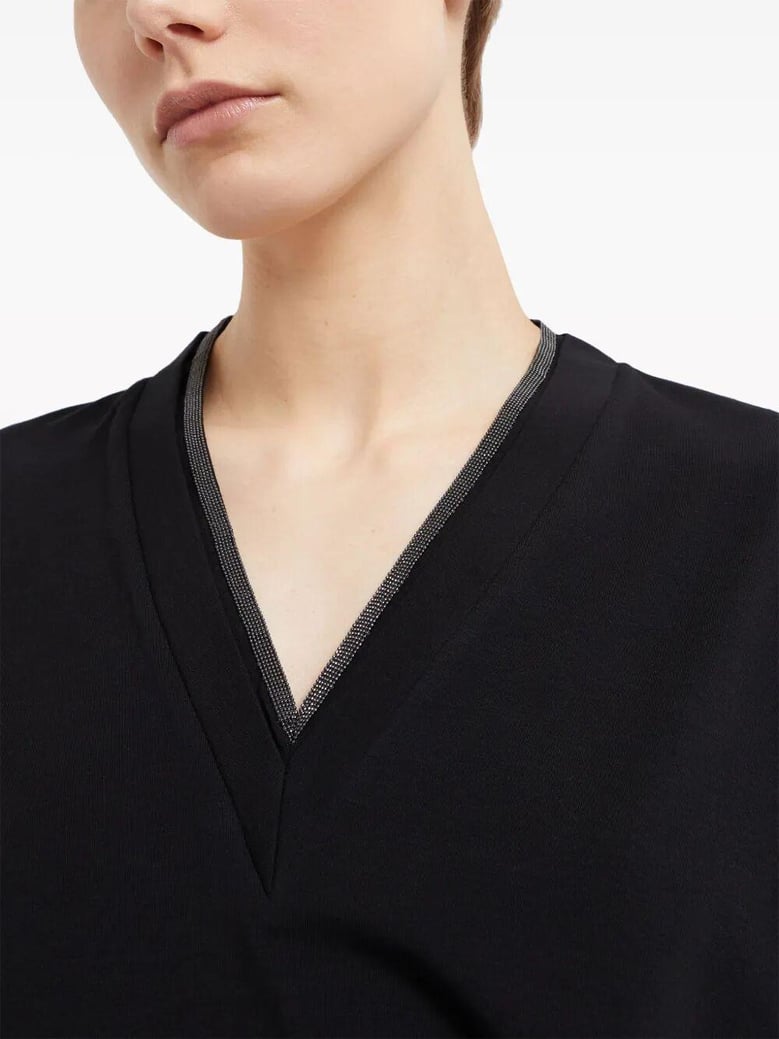 monili trim v-neck cotton t-shirt by Selfnex