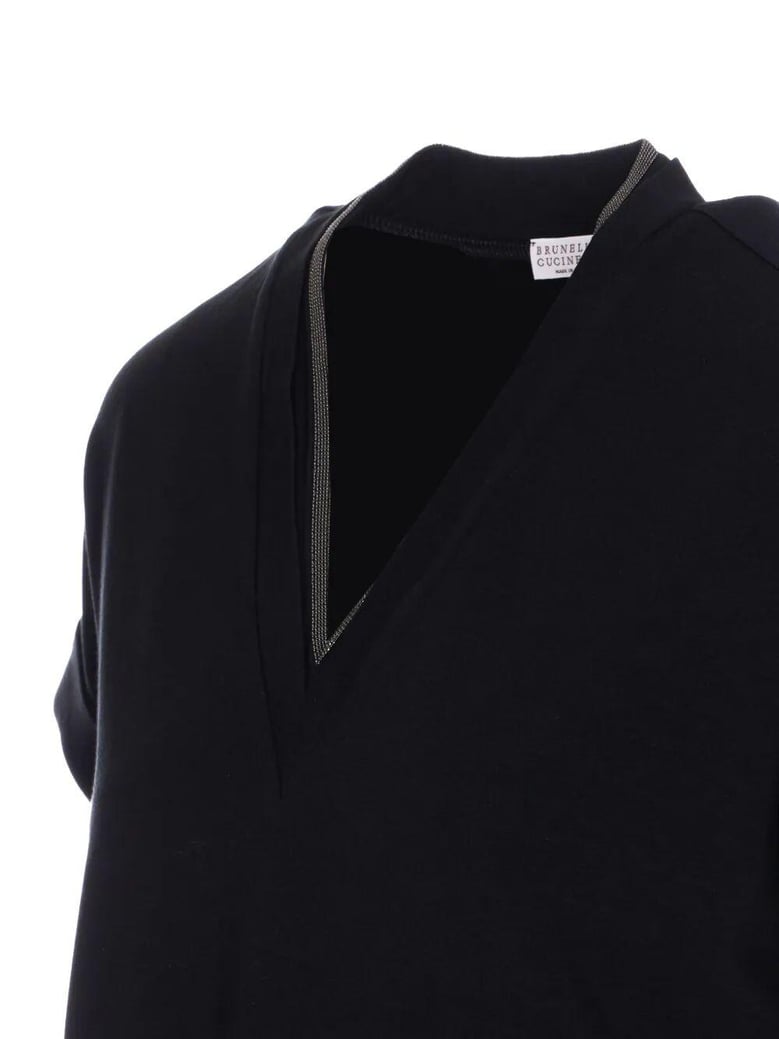 monili trim v-neck cotton t-shirt by Selfnex