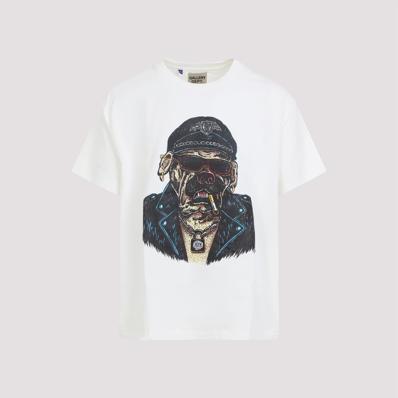 archival white cotton oct biker dog t-shirt by Selfnex