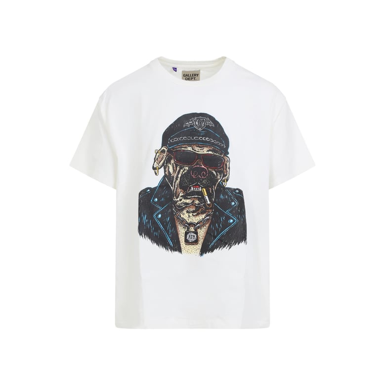 archival white cotton oct biker dog t-shirt by Selfnex