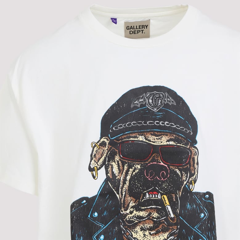 archival white cotton oct biker dog t-shirt by Selfnex