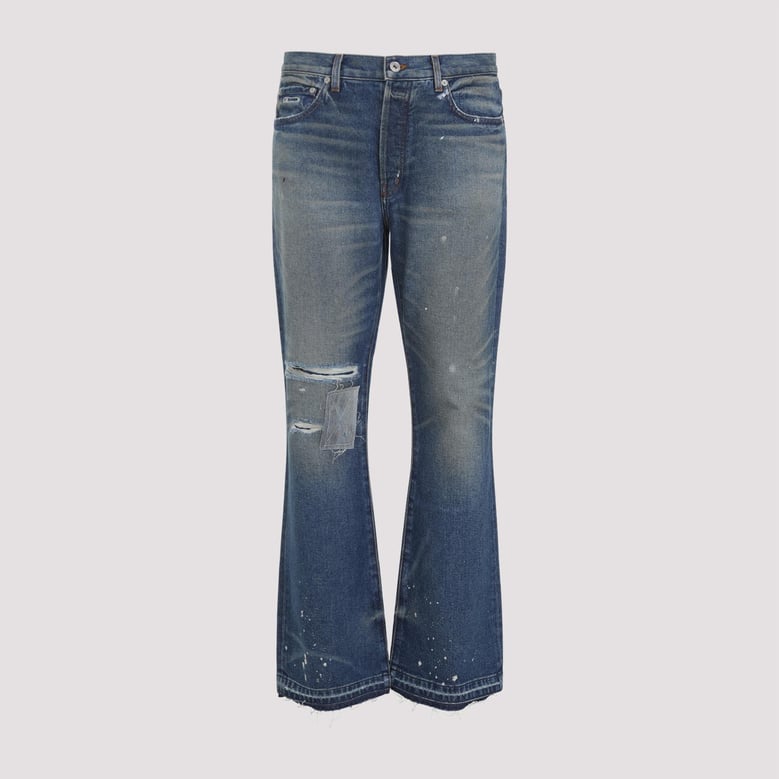 indigo blue cotton dagger bootcut jeans by Selfnex