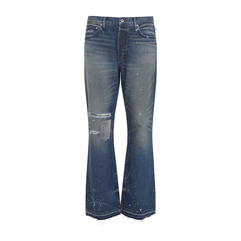 indigo blue cotton dagger bootcut jeans by Selfnex