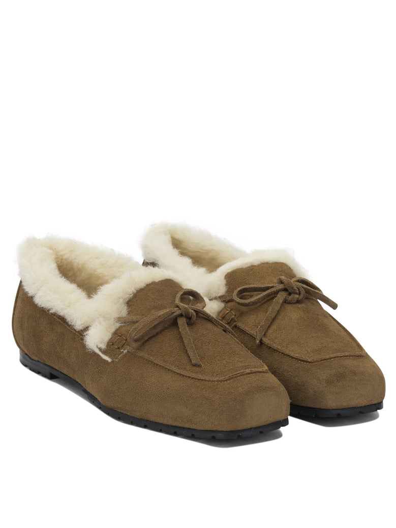 tobacco suede shearling loafers by Selfnex