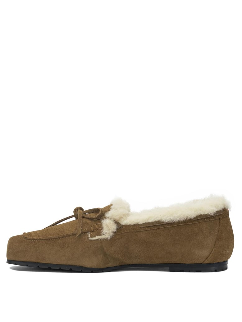 tobacco suede shearling loafers by Selfnex