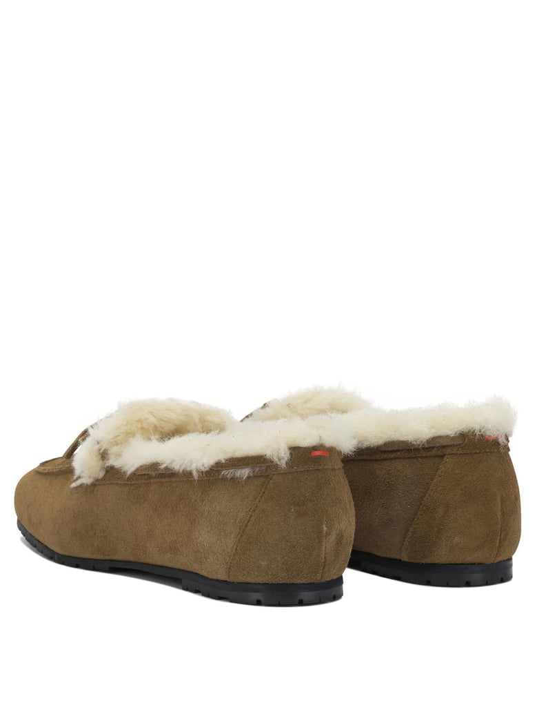 tobacco suede shearling loafers by Selfnex