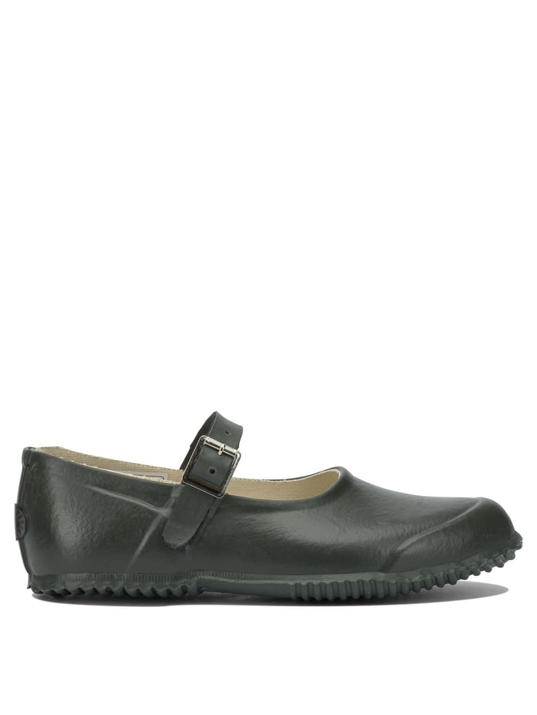 green rubber cotton lined ballerinas by Selfnex