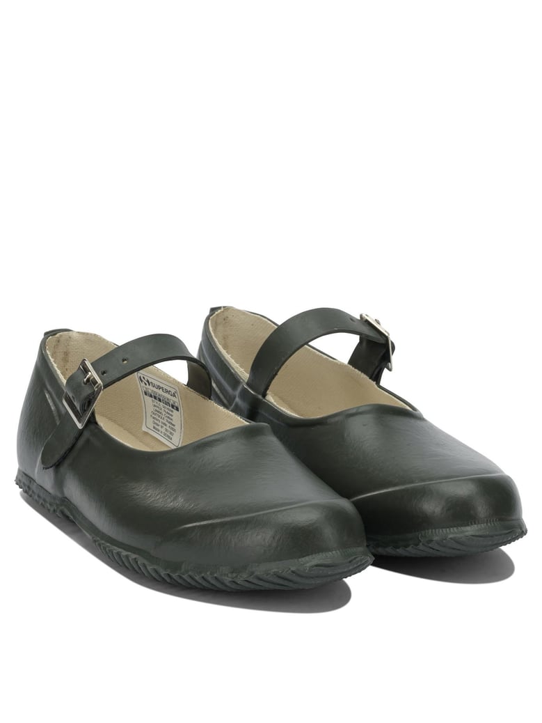 green rubber cotton lined ballerinas by Selfnex