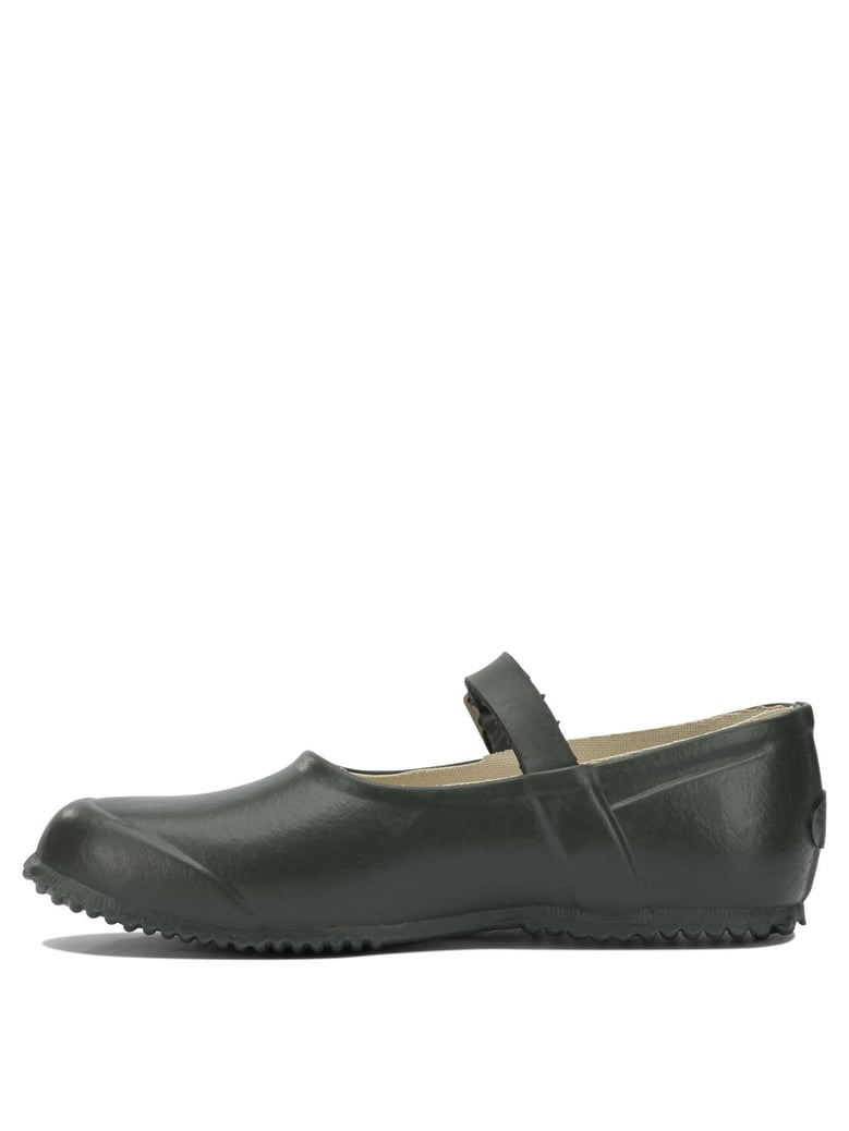 green rubber cotton lined ballerinas by Selfnex