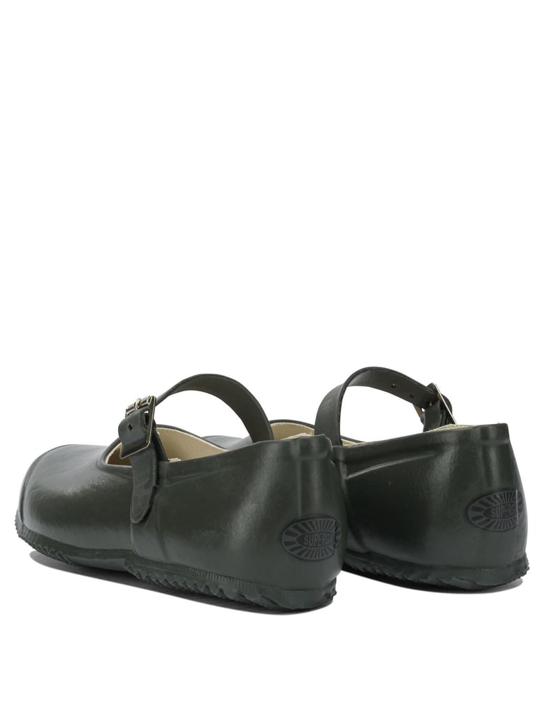 green rubber cotton lined ballerinas by Selfnex