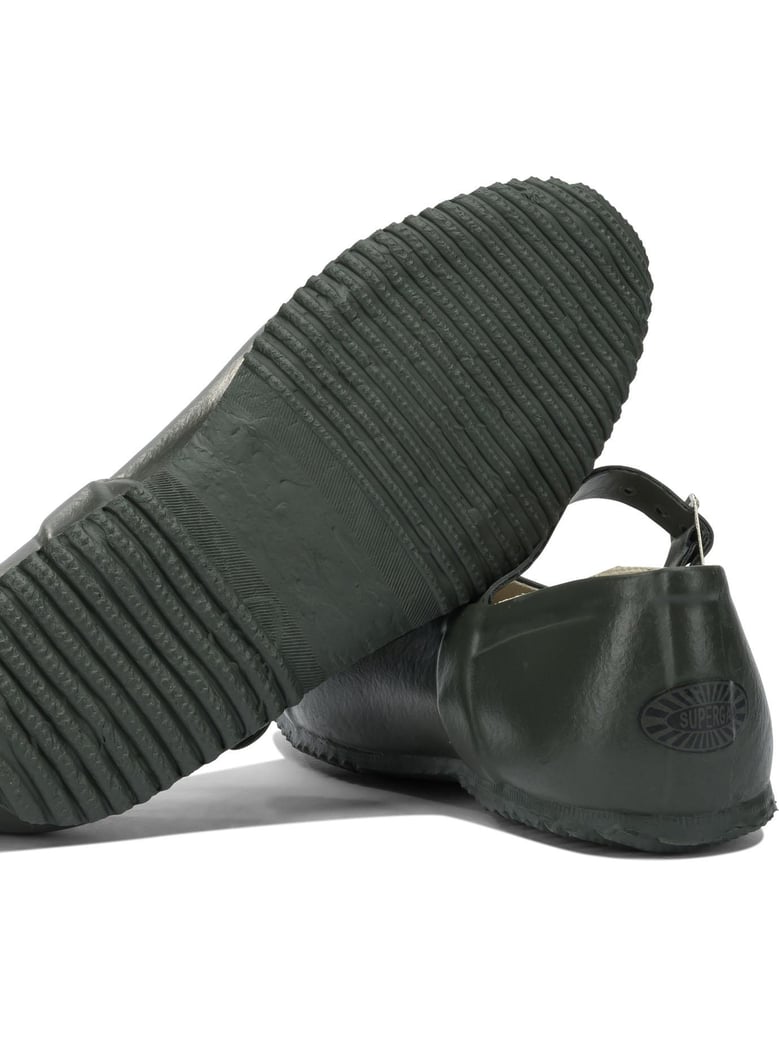 green rubber cotton lined ballerinas by Selfnex