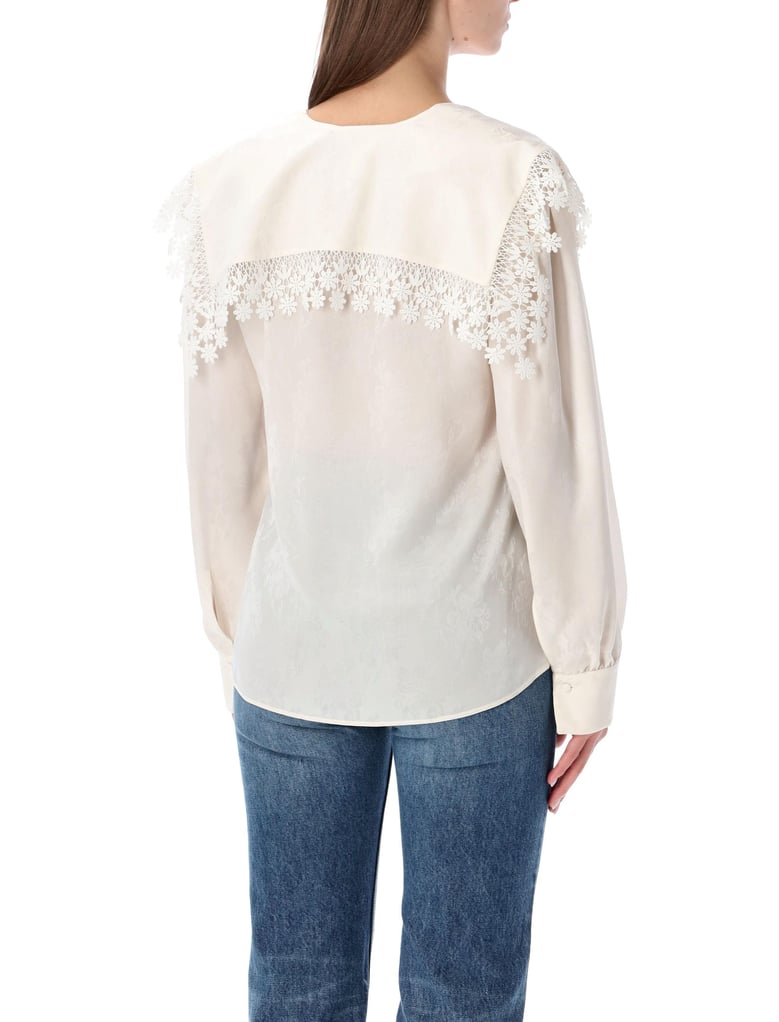 blouse with a maxi collar in silk jacquard and lace by Selfnex
