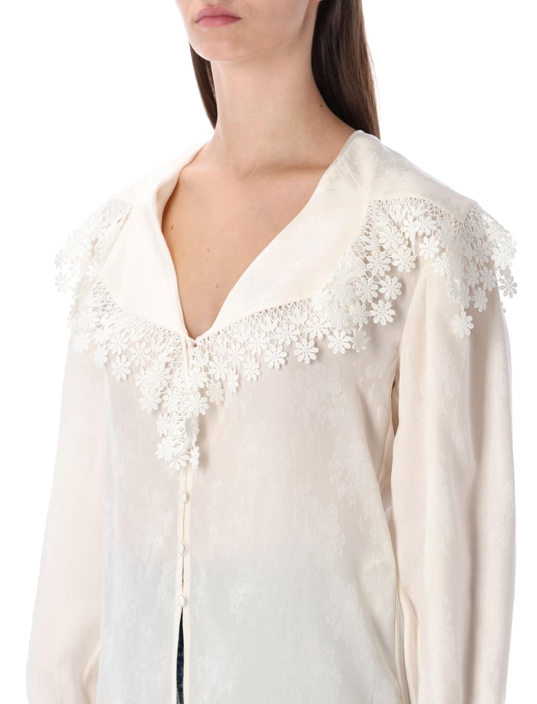 blouse with a maxi collar in silk jacquard and lace by Selfnex