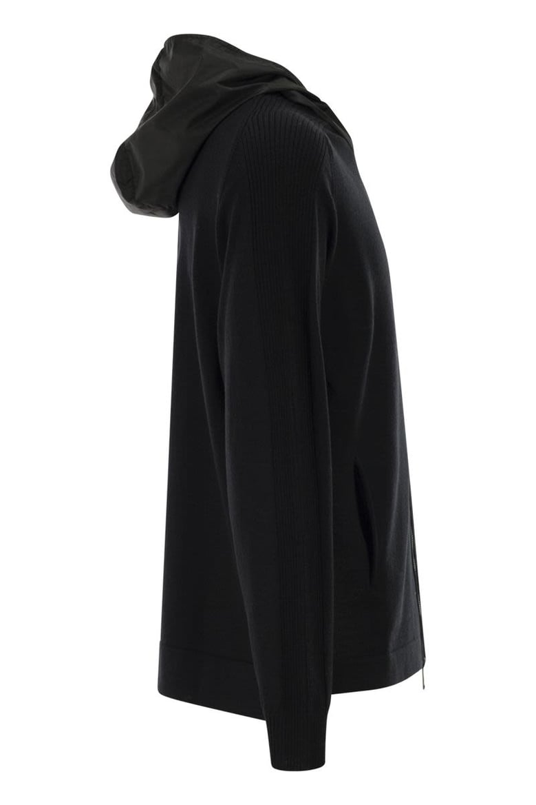 wool cardigan with nylon hood by Selfnex