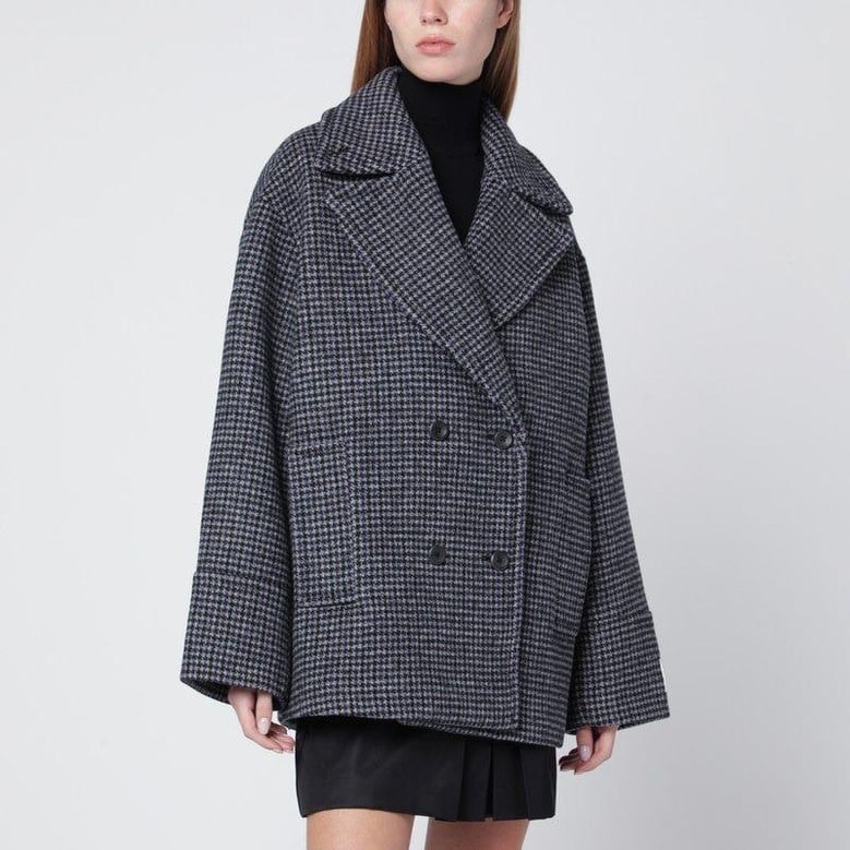 grey doublebreasted houndstooth coat by Selfnex