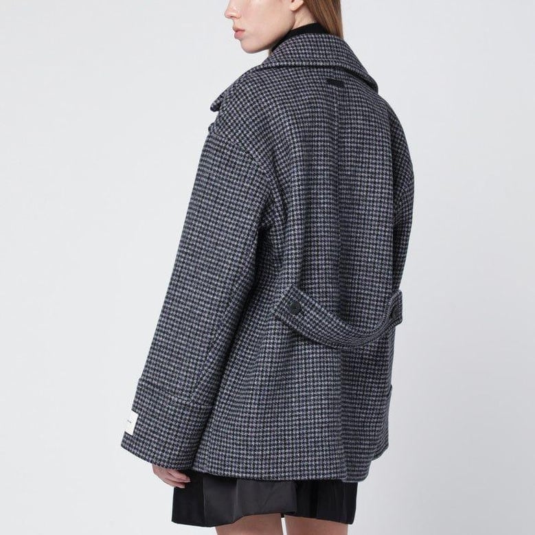 grey doublebreasted houndstooth coat by Selfnex