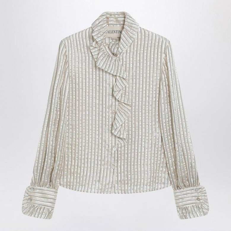 light beige silkblend shirt with ruffles by Selfnex
