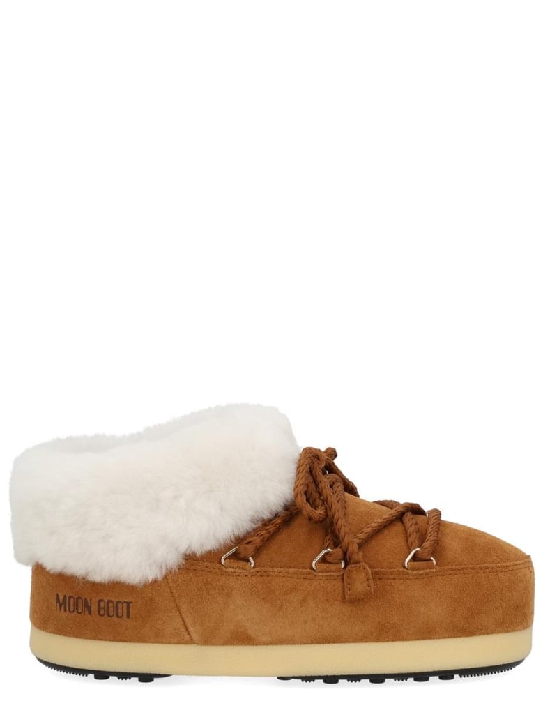 moon boot evx suede mules with sheepskin trim by Selfnex