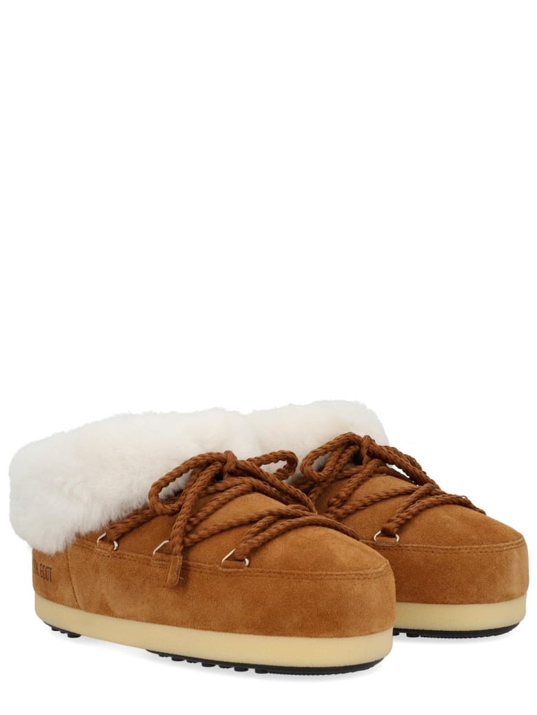 moon boot evx suede mules with sheepskin trim by Selfnex