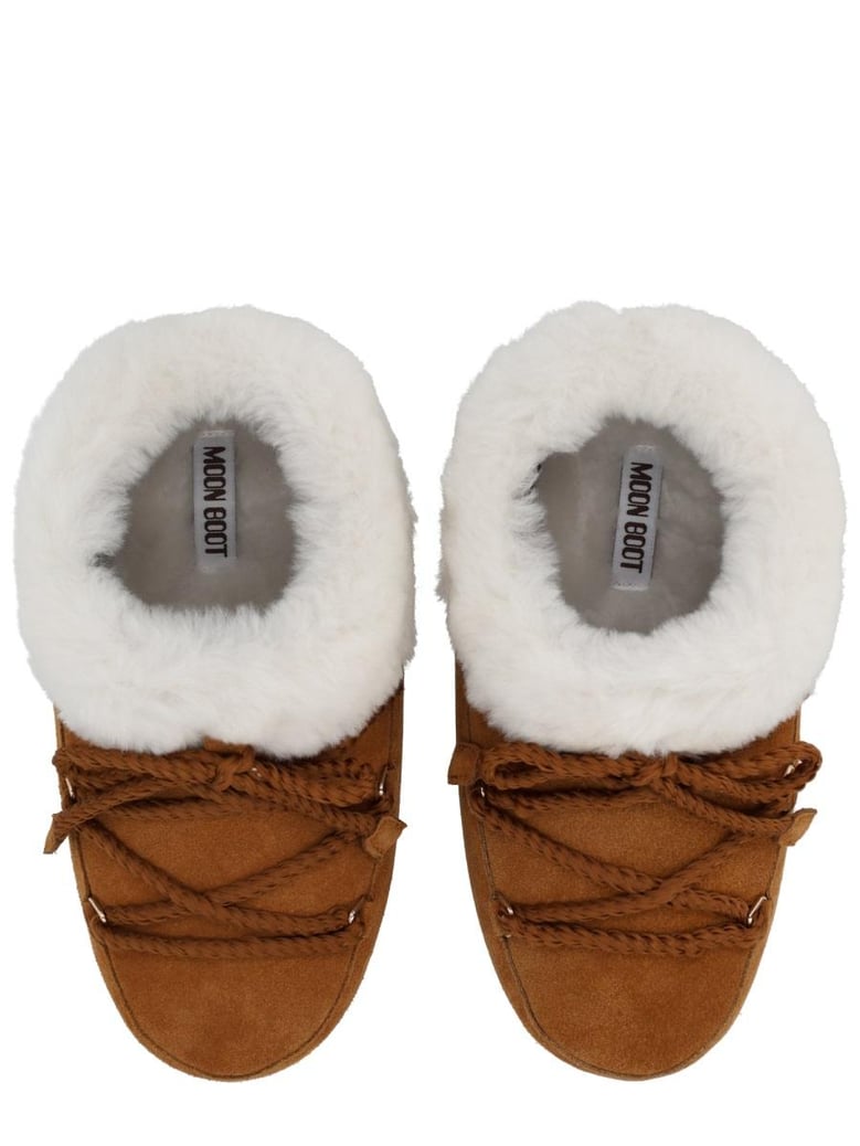 moon boot evx suede mules with sheepskin trim by Selfnex