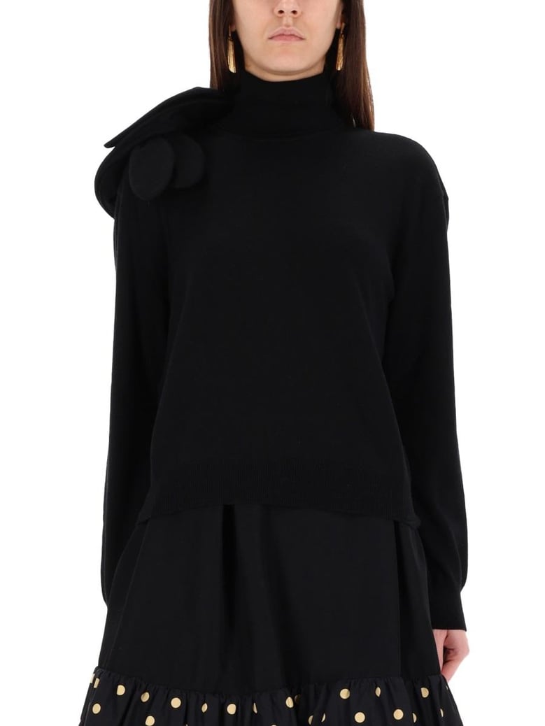 black turtleneck sweater with flower detail by Selfnex