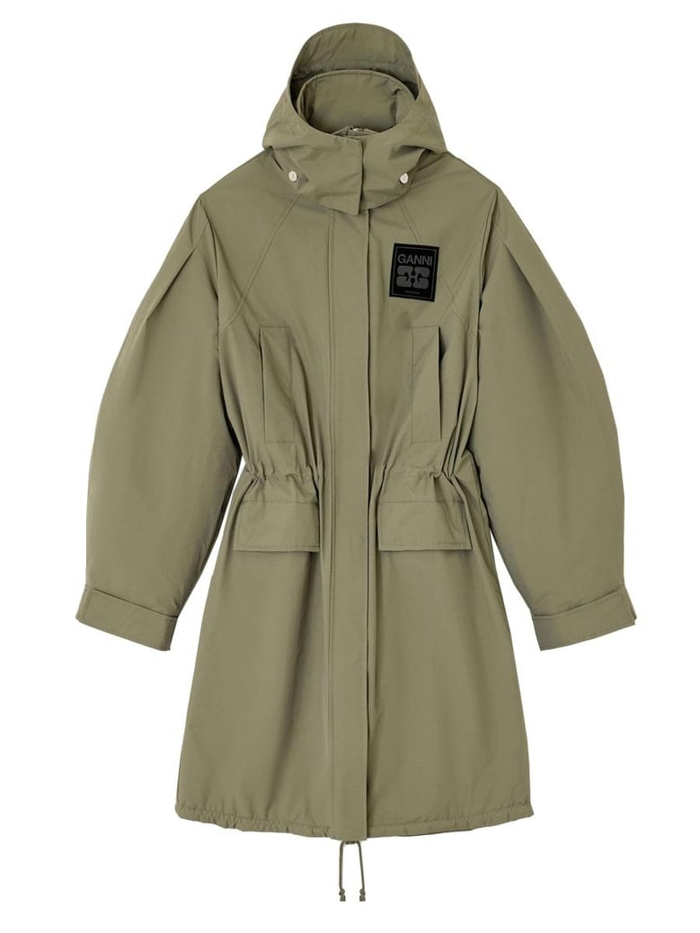 green recycled nylon coat by Selfnex