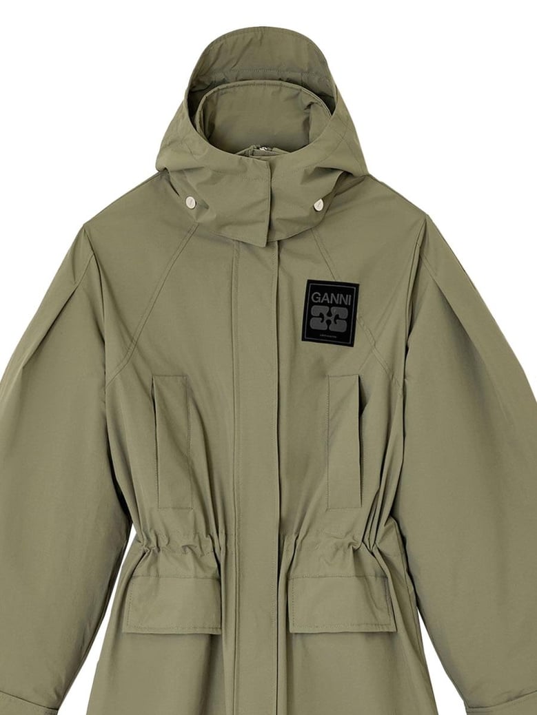 green recycled nylon coat by Selfnex