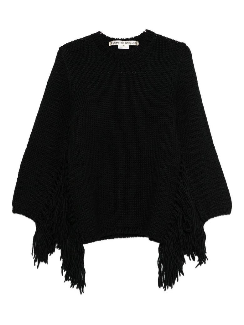 fringed wool crewneck sweater by Selfnex
