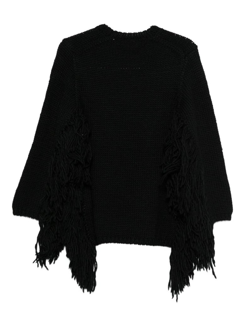 fringed wool crewneck sweater by Selfnex