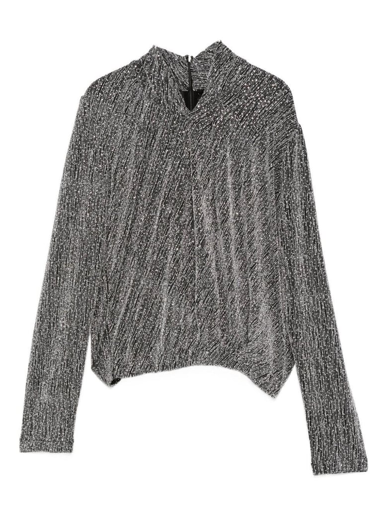 metallic high-neck top by Selfnex