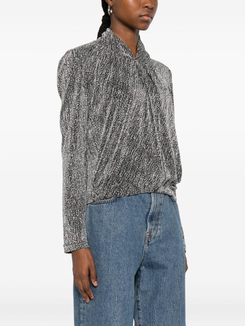 metallic high-neck top by Selfnex