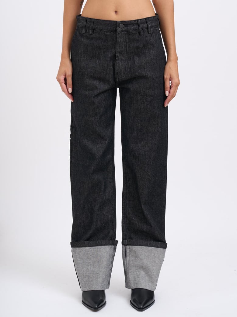 cuff jean raw black pants by Selfnex