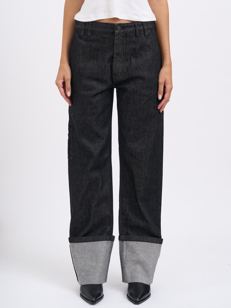 cuff jean raw black pants by Selfnex