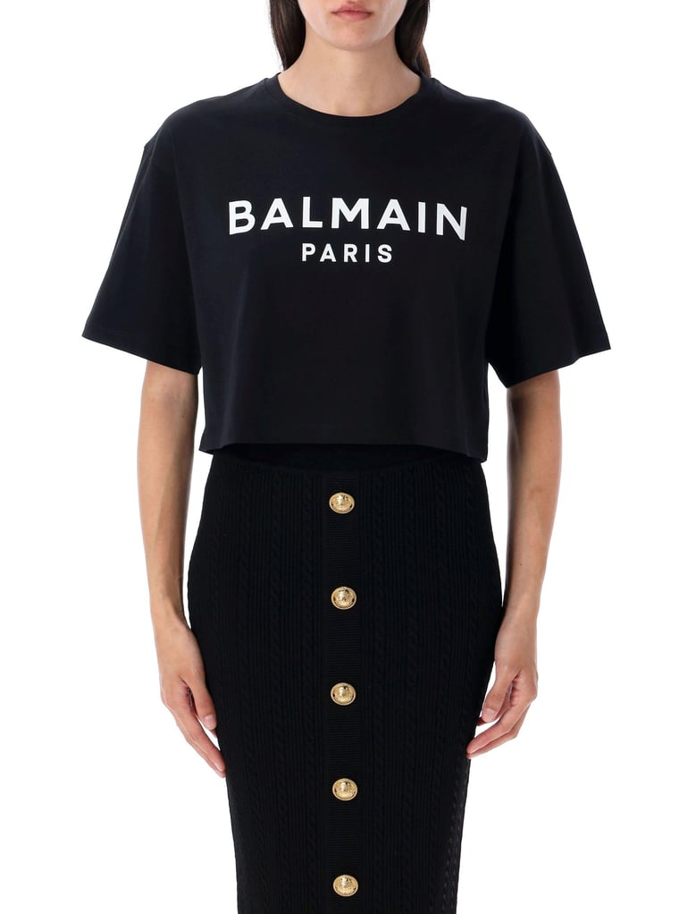printed logo cropped t-shirt by Selfnex