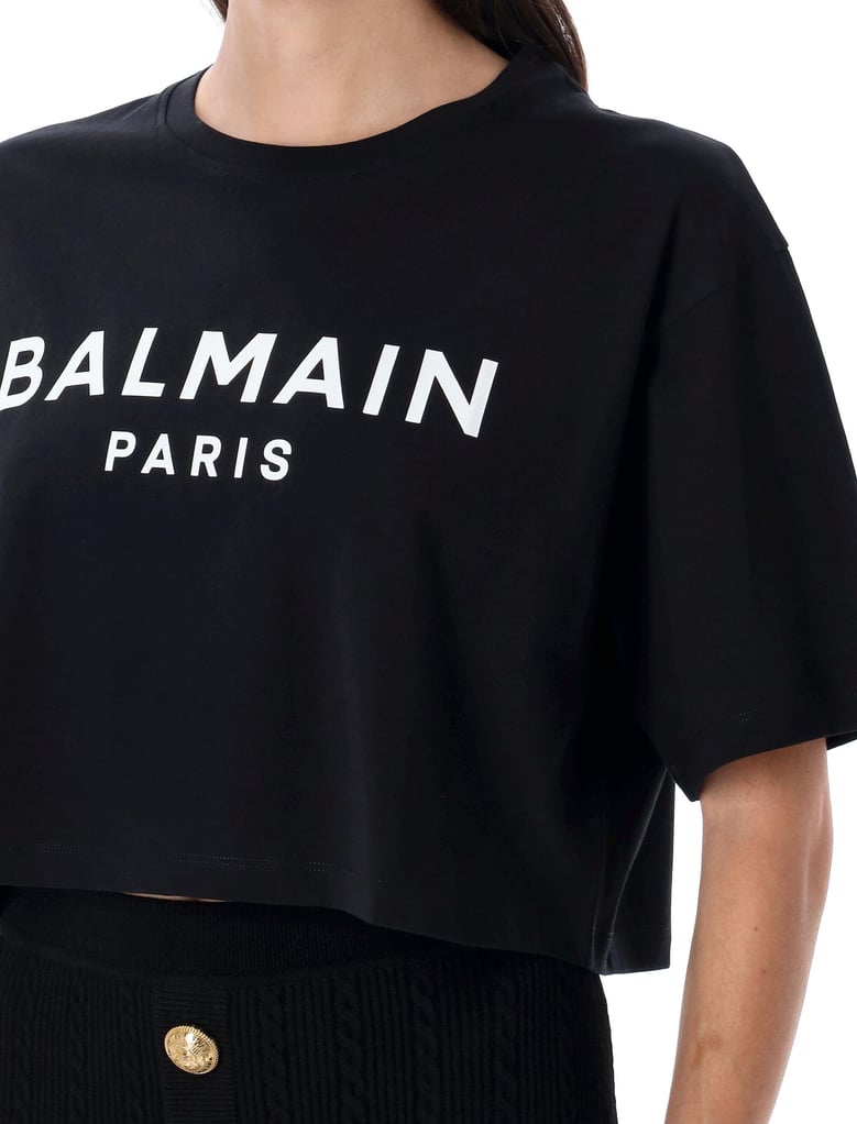 printed logo cropped t-shirt by Selfnex