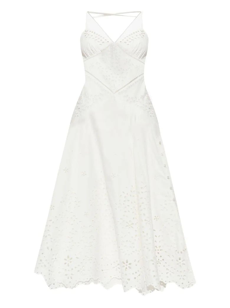 white strap dress with leaf embroidery by Selfnex