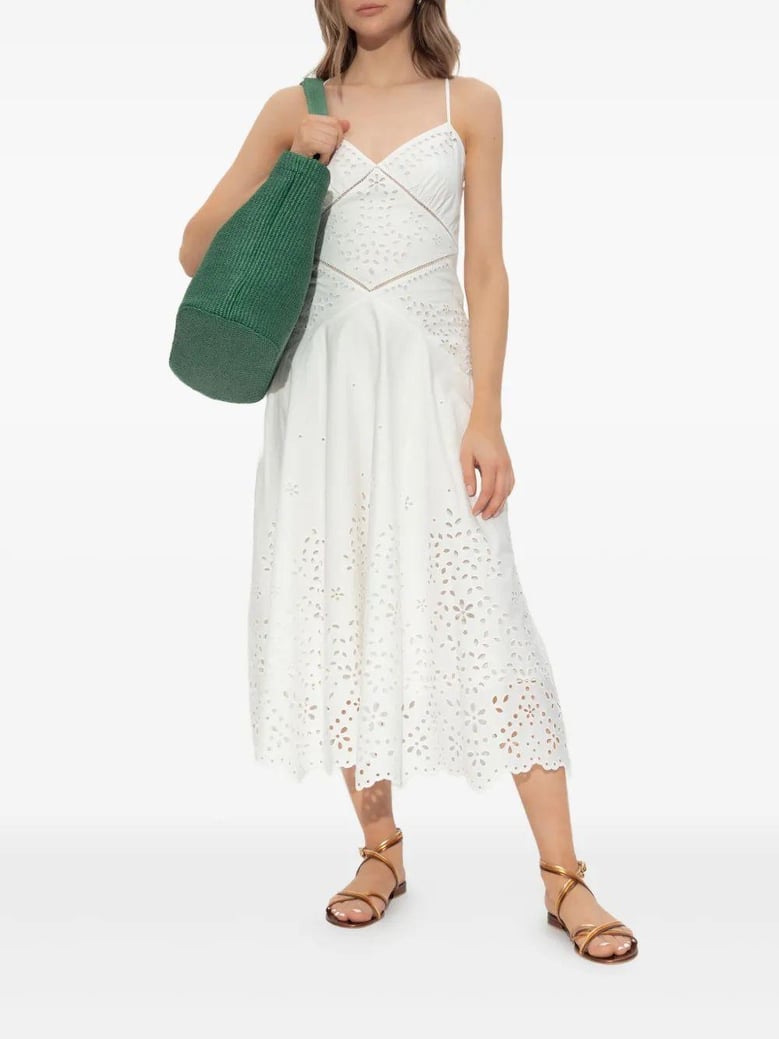 white strap dress with leaf embroidery by Selfnex