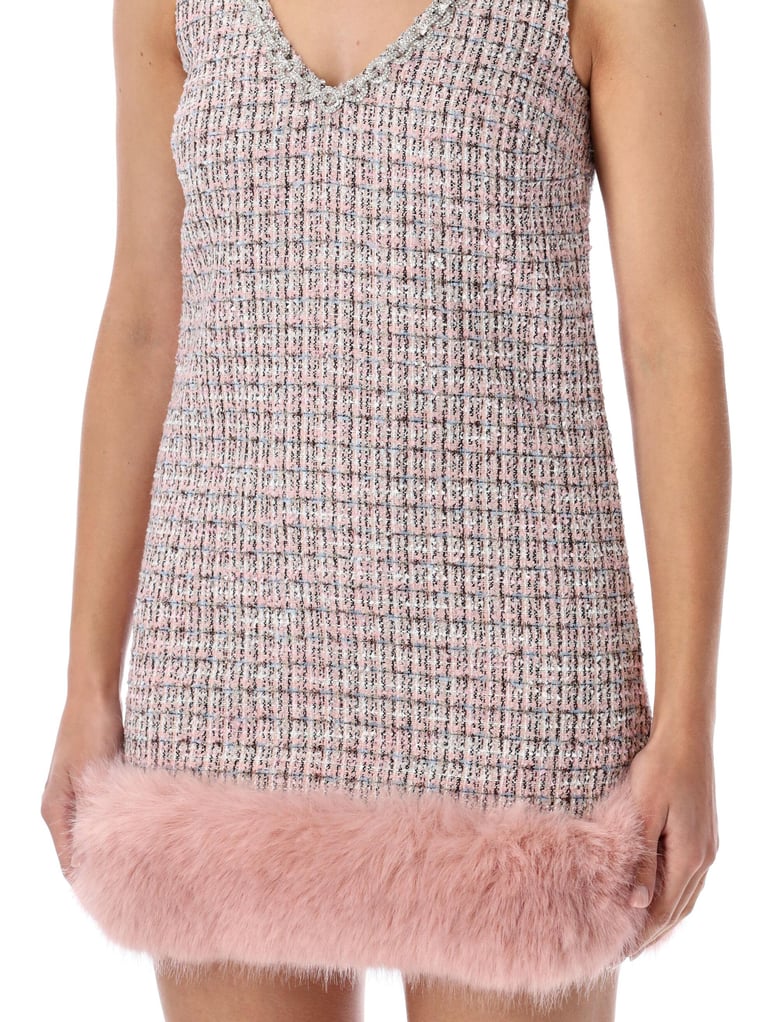 self-portrait bouclé mini dress with faux fur hem by Selfnex
